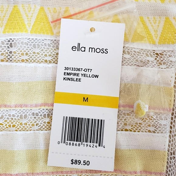 ELLA MOSS Empire Yellow Kinslee Short Flutter Sleeve Lace Trim Blouse—NWT—L - Picture 12 of 15